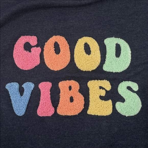 Wildfox Oversized Embroidered Good Vibes Sweatshirt Blue Pullover Women's XL - Picture 2 of 9